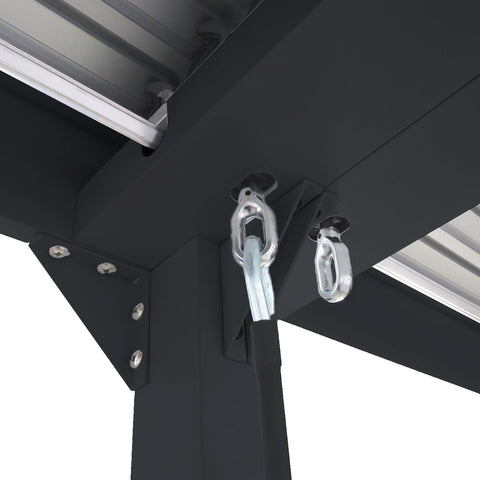 Alu-Pergola mit 3x Seitenwand, Lamellen-Pavillon, stabiles 8cm-Metall-Gestell 3x6m, Anthrazit