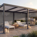 Alu-Pergola mit 3x Seitenwand, Lamellen-Pavillon, stabiles 8cm-Metall-Gestell 3x6m, Anthrazit