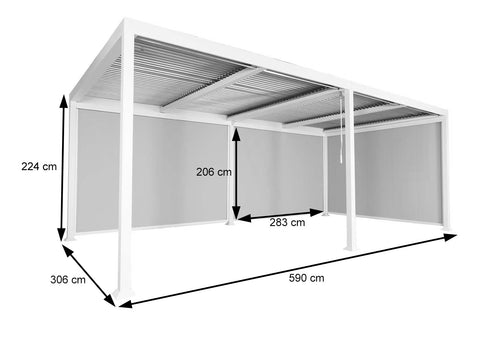 Alu-Pergola mit 3x Seitenwand, Lamellen-Pavillon, stabiles 8cm-Metall-Gestell 3x6m, Anthrazit