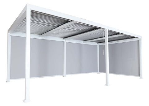 Aluminium Pergola 3x6m mit verstellbarem Lamellendach und 3 Seitenwänden - Weiß