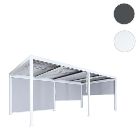 Aluminium Pergola 3x6m mit verstellbarem Lamellendach und 3 Seitenwänden - Weiß