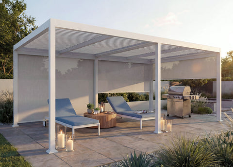 Aluminium Pergola 3x6m mit verstellbarem Lamellendach und 3 Seitenwänden - Weiß