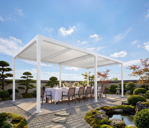 Alu Pergola 3x6m Terrassenüberdachung mit verstellbarem Lamellendach Weiß