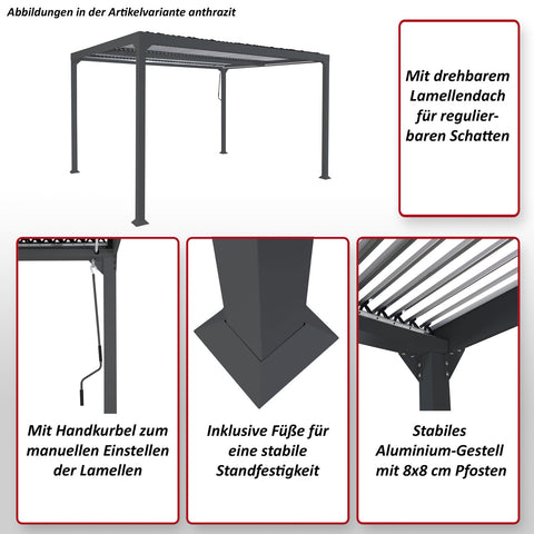 Alu-Pergola mit Lamellendach Terrassenüberdachung 3x3,7m Weiß