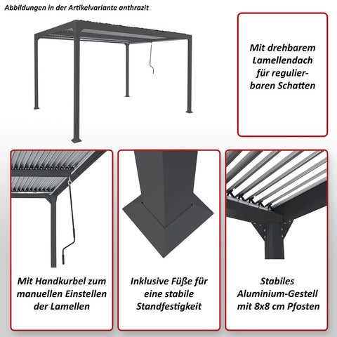 Alu Pergola mit Lamellendach 3x3,7m Anthrazit Terrassenüberdachung