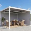 Alu-Pergola 3x3,7m in Weiß mit verstellbarem Lamellendach und 2 Seitenwänden