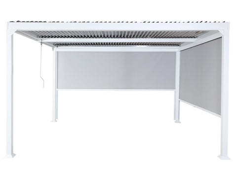 Alu-Pergola 3x3,7m in Weiß mit verstellbarem Lamellendach und 2 Seitenwänden