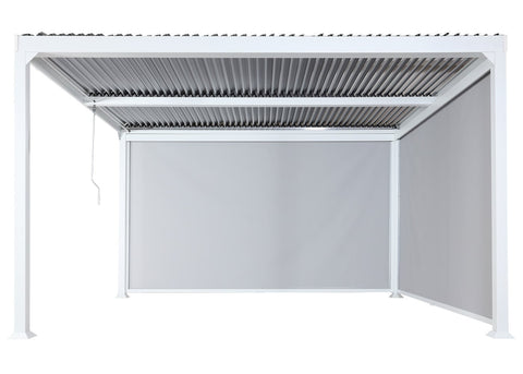 Alu-Pergola 3x3,7m in Weiß mit verstellbarem Lamellendach und 2 Seitenwänden
