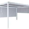 Alu-Pergola 3x3,7m in Weiß mit verstellbarem Lamellendach und 2 Seitenwänden