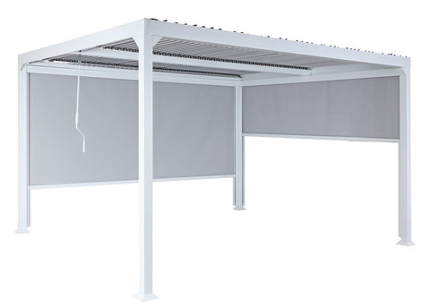 Alu-Pergola 3x3,7m in Weiß mit verstellbarem Lamellendach und 2 Seitenwänden