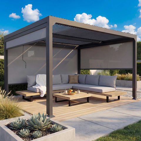 Alu Pergola L41 mit 3x Seitenwand 3,7x3m Anthrazit