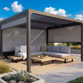 Alu-Pergola 3x3,7m mit Lamellendach und 3 Seitenwänden - Anthrazit