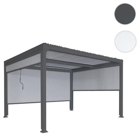 Alu-Pergola 3x3,7m mit Lamellendach und 3 Seitenwänden - Anthrazit