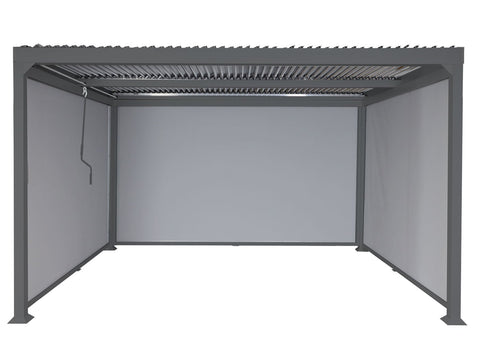 Alu-Pergola 3x3,7m mit Lamellendach und 3 Seitenwänden - Anthrazit