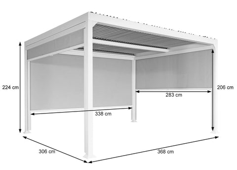 Aluminium Pergola 3x3,7m mit Lamellendach und 3 Seitenwänden - Weiß