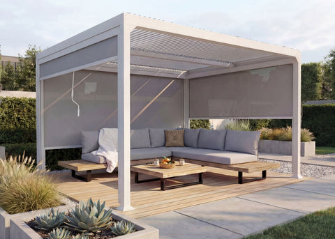 Aluminium Pergola 3x3,7m mit Lamellendach und 3 Seitenwänden - Weiß