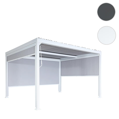 Aluminium Pergola 3x3,7m mit Lamellendach und 3 Seitenwänden - Weiß