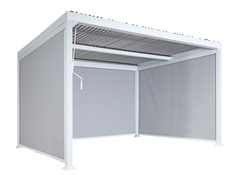 Aluminium Pergola 3x3,7m mit Lamellendach und 3 Seitenwänden - Weiß