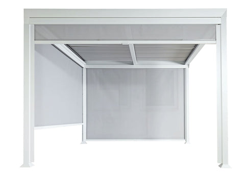 Aluminium Pergola 3x3,7m mit Lamellendach und 3 Seitenwänden - Weiß