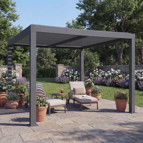 Aluminium Pergola 3x3m Grau Anthrazit – Wetterfester Pavillon mit Lamellendach & Regenrinne