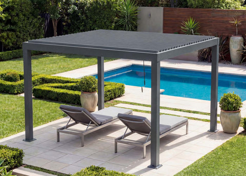 Aluminium Pergola 3x3m Grau Anthrazit – Wetterfester Pavillon mit Lamellendach & Regenrinne