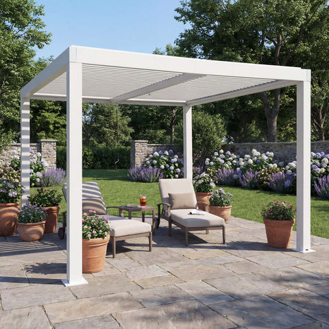 Aluminium Pergola C92 3x3m Weiß - Wetterfester Pavillon mit verstellbarem Lamellendach