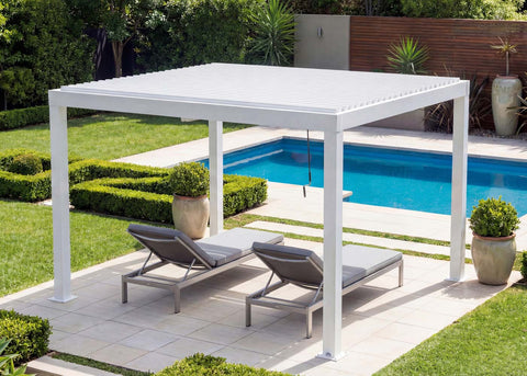 Aluminium Pergola C92 3x3m Weiß - Wetterfester Pavillon mit verstellbarem Lamellendach