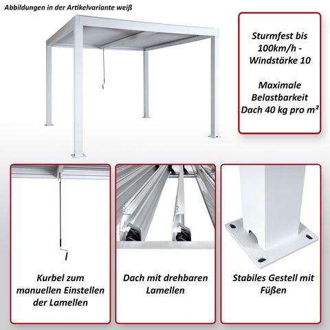 Aluminium Pergola 3x4m Anthrazit Lamellendach Pavillon Wasserdicht Sturmfest 100 km/h