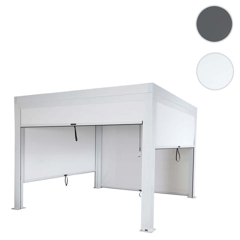 Premium Aluminium Pergola 3x3m Weiß mit Lamellendach & 4 Seitenwänden | Wasserdicht & Sturmfest
