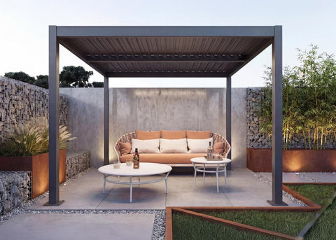 Aluminium Pergola C92 3x4m Anthrazit - Lamellendach Pavillon mit Regenrinne & Kurbelantrieb