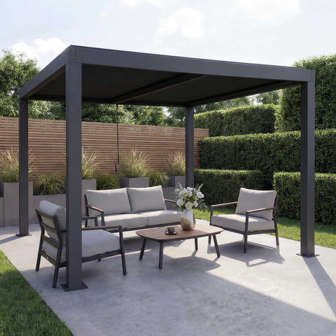 Aluminium Pergola 3x3m Anthrazit Lamellendach Pavillon Wasserdicht 100km/h Windfest