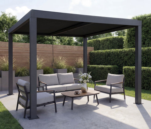 Aluminium Pergola 3x3m Anthrazit Lamellendach Pavillon Wasserdicht 100km/h Windfest