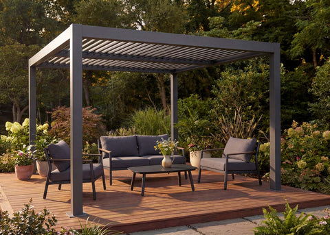 Aluminium Pergola 3x4m Anthrazit Lamellendach Pavillon Wasserdicht Sturmfest 100 km/h