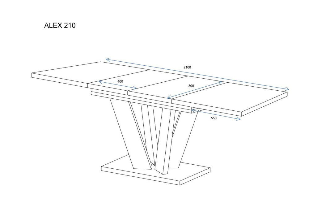Ausziehbarer Esstisch "Alex" 130-210cm (Eiche Monastery) - Technische Maße und Skizze 2