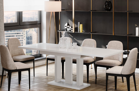 Ausziehbarer Esstisch "Appia Kaschmir" 130-210cm(Weiß Hochglanz) von Endo-Möbel bei coso-home