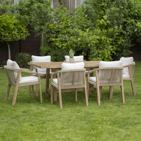 FURRORE Marigold 6+1 Gartenmöbel Essgruppe Akazienholz Grau Beige 170cm handgeflochten