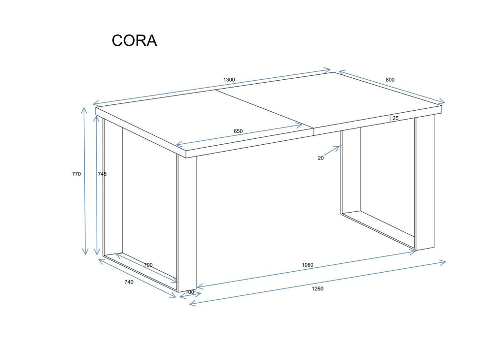 Ausziehbarer Esstisch "Cora" 130-210cm (Eiche Artisan) - Technische Maße und Skizze 2