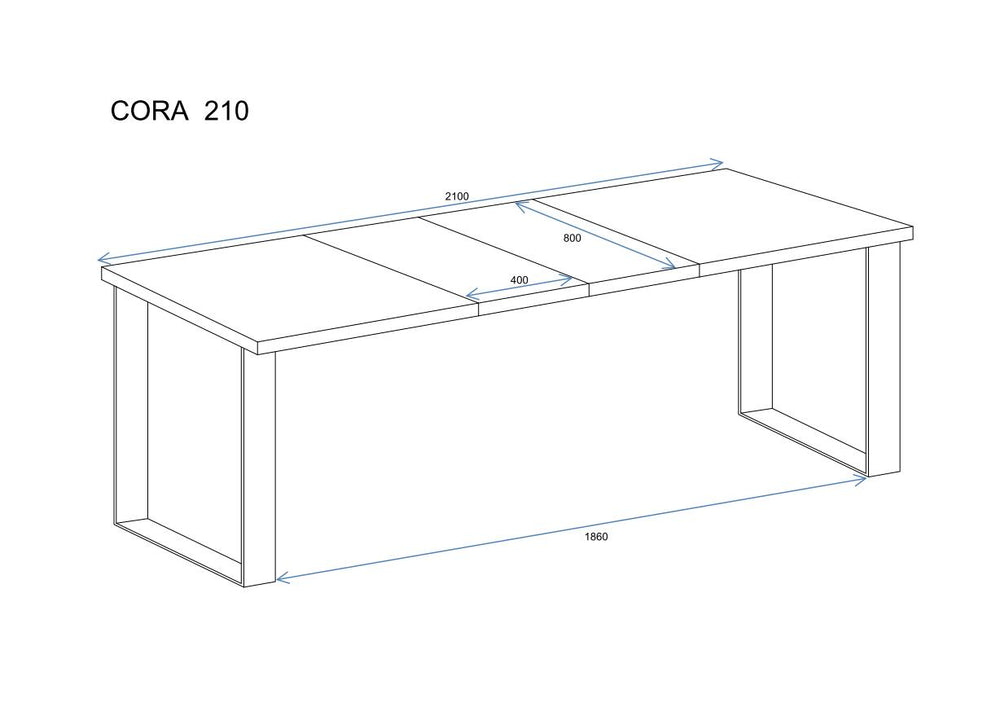 Ausziehbarer Esstisch "Cora" 130-210cm (Eiche Artisan) - Technische Maße und Skizze 1