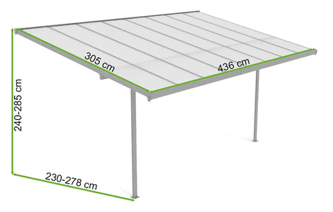Hardmaister Carport & Terrassenüberdachung Atlanta 4,4x3m Kaltgrau Alu Polycarbonat
