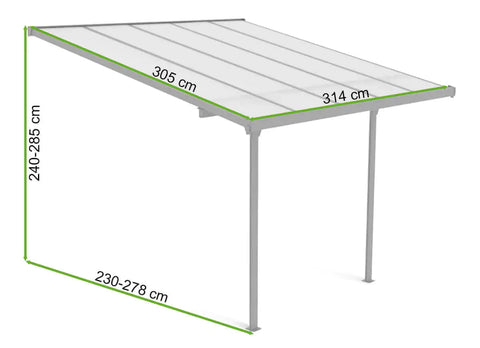 Hardmaister Alu Carport Atlanta 3,1x3m Kaltgrau Terrassenüberdachung Polycarbonat