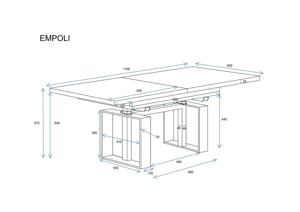 Couchtisch "Empoli" 110-170cm - Technische Maße und Skizze 2