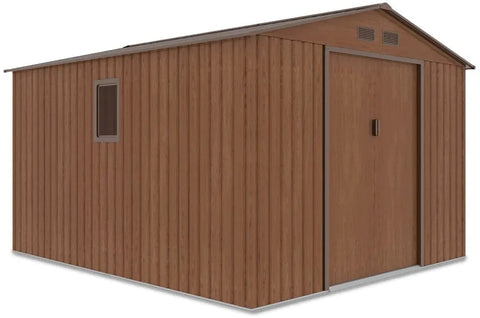 Hardmaister Metall-Gerätehaus Hudson 277x319 cm Walnuss Gartenschuppen mit Satteldach