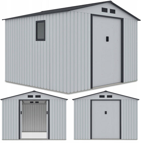 Hardmaister Gerätehaus Hudson 277x255 cm Hellgrau - Metall-Gartenschuppen mit Satteldach
