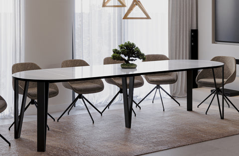 Ausziehbarer runder Esstisch "Jasmin" 100-312cm (Weiß Hochglanz) von Endo-Möbel bei coso-home