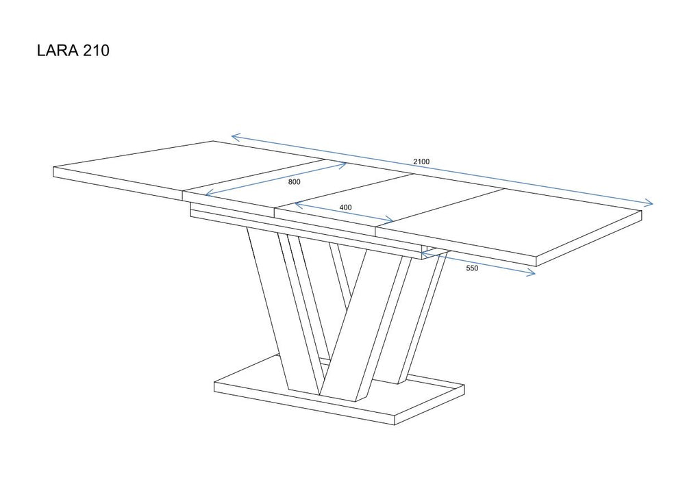 Ausziehbarer Esstisch "Lara White" 130-210cm (Eiche Monastery) - Technische Maße und Skizze 1