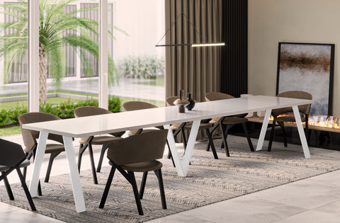 Ausziehbarer Esstisch "Lungo White" 130-405cm (Weiß Hochglanz) von Endo-Möbel bei coso-home