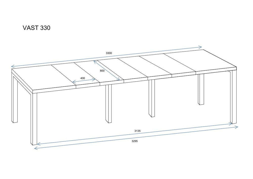 Ausziehbarer Esstisch "Vast" 130-330cm (Eiche Monastery) - Technische Maße und Skizze 1