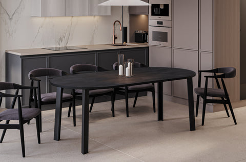 Ausziehbarer runder Esstisch "Wenus" 100-206cm (Beton Dunkel) von Endo-Möbel bei coso-home