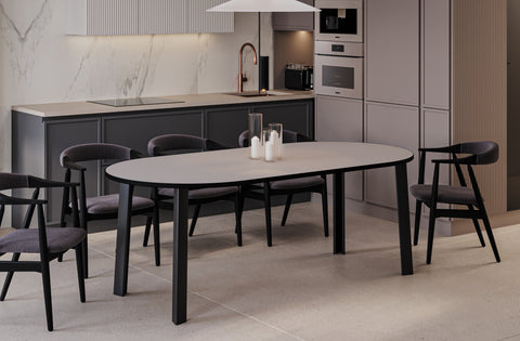 Ausziehbarer runder Esstisch "Wenus" 100-206cm (Kaschmir Beige) von Endo-Möbel bei coso-home