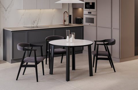 Ausziehbarer runder Esstisch "Wenus" 100-206cm (Weiß Hochglanz) von Endo-Möbel bei coso-home